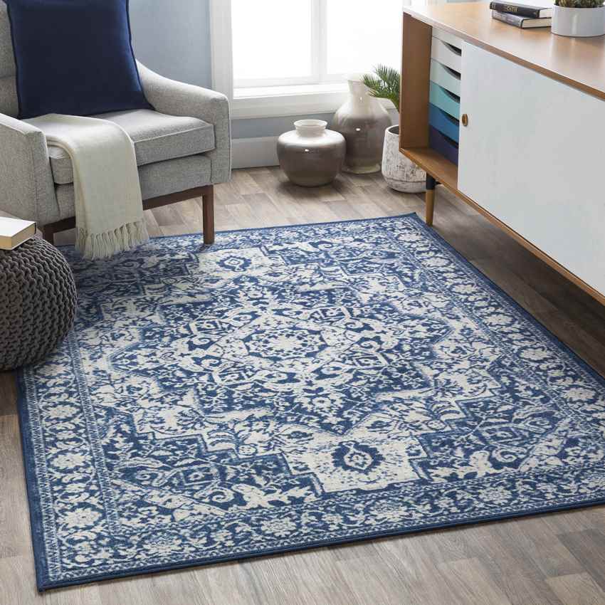 Troyes Traditional Bright Blue Area Rug