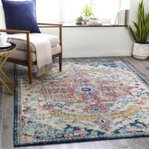 Gimel Traditional Sky Blue/Garnet Area Rug
