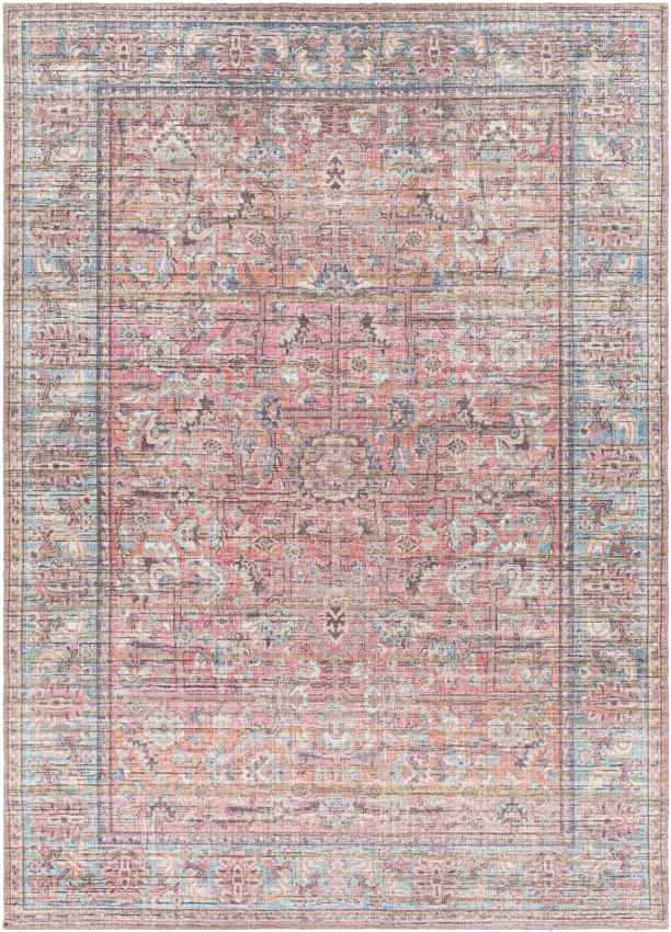 Mauckport Traditional Coral Washable Area Rug