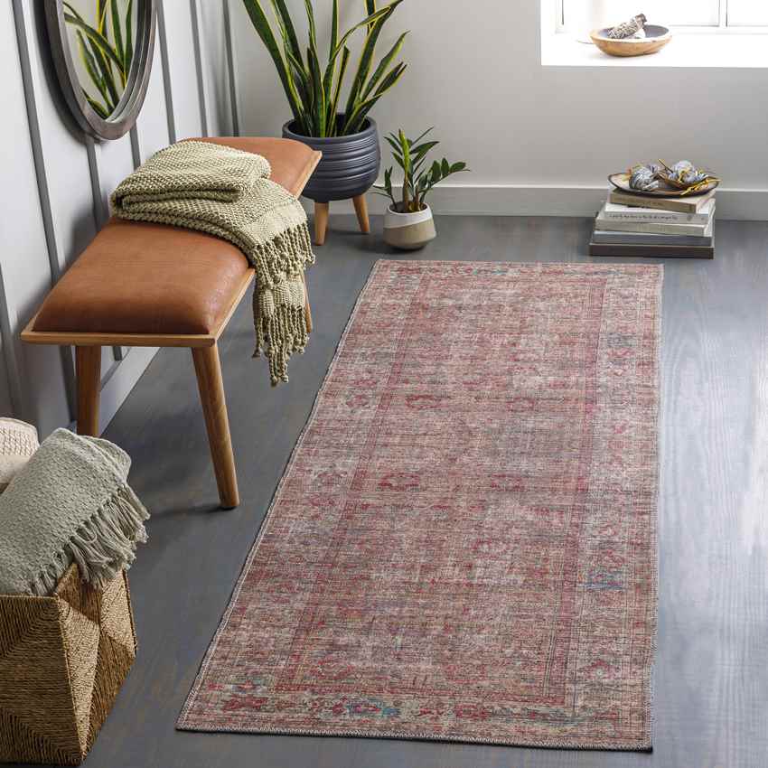 Mecca Traditional Dark Coral Washable Area Rug