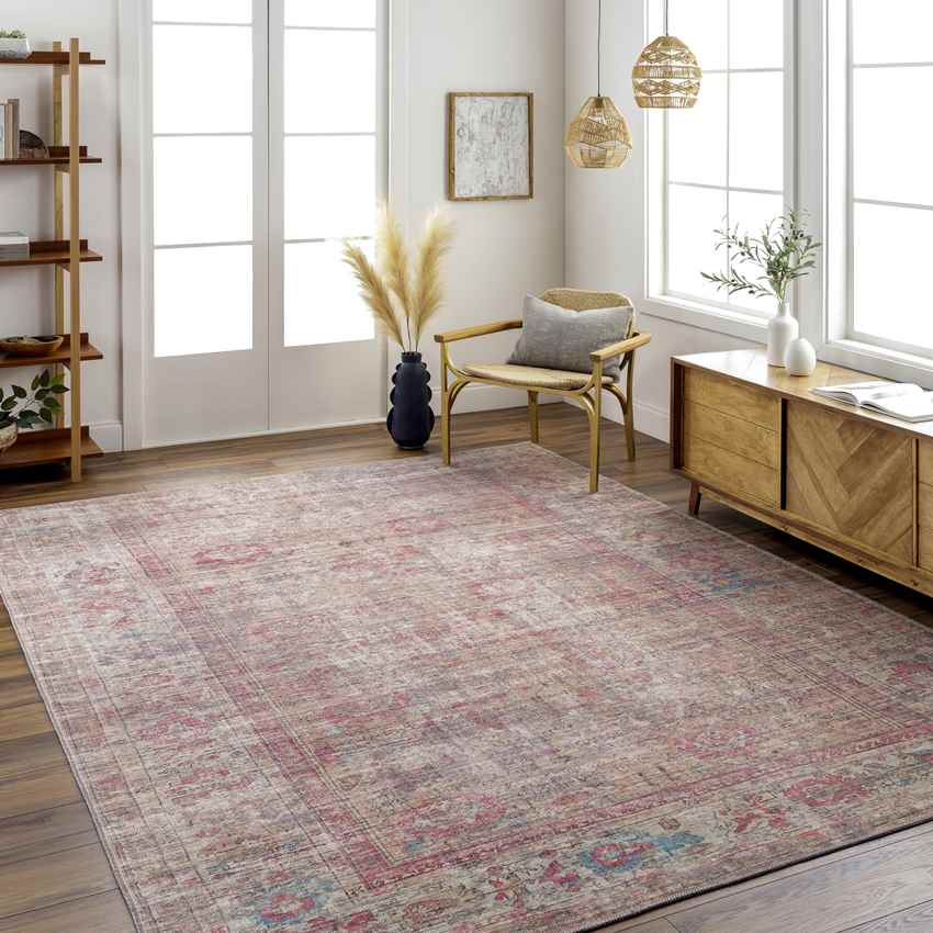 Mecca Traditional Dark Coral Washable Area Rug
