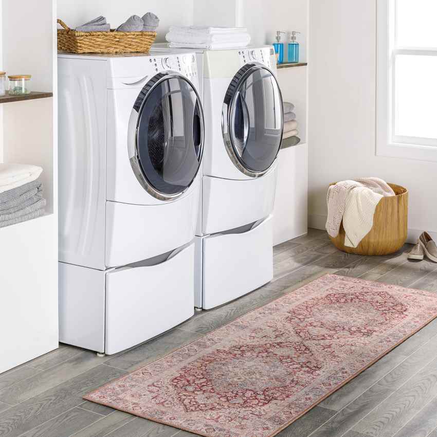 Mecca Traditional Dark Coral Washable Area Rug