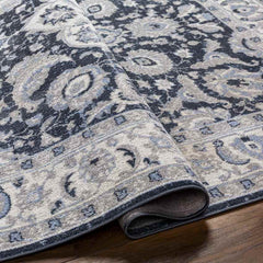 Trimble Traditional Ink Blue Washable Area Rug