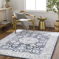 Trimble Traditional Ink Blue Washable Area Rug