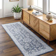 Trimble Traditional Ink Blue Washable Area Rug