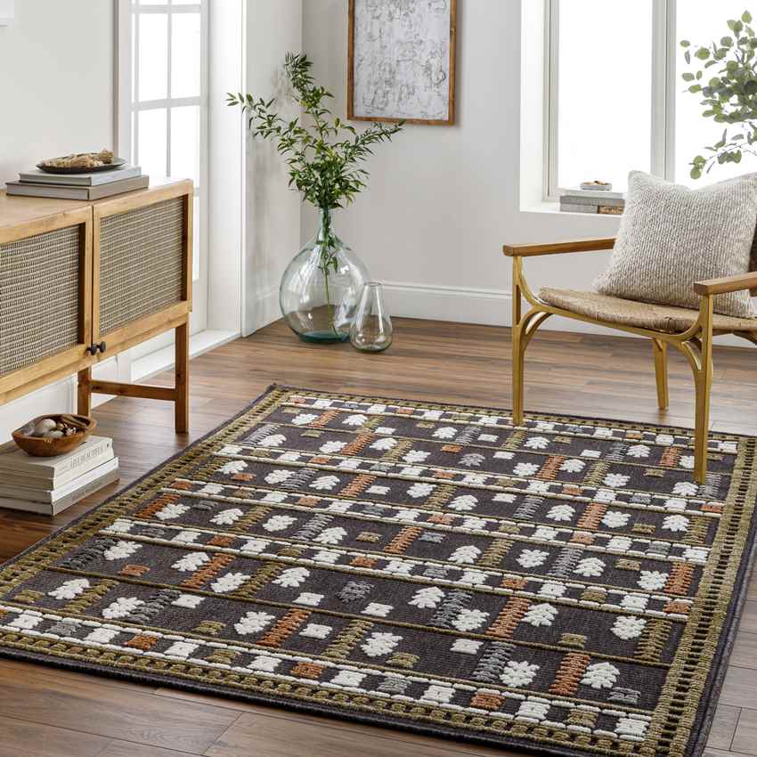 Caneyville Rustic Black Washable Area Rug