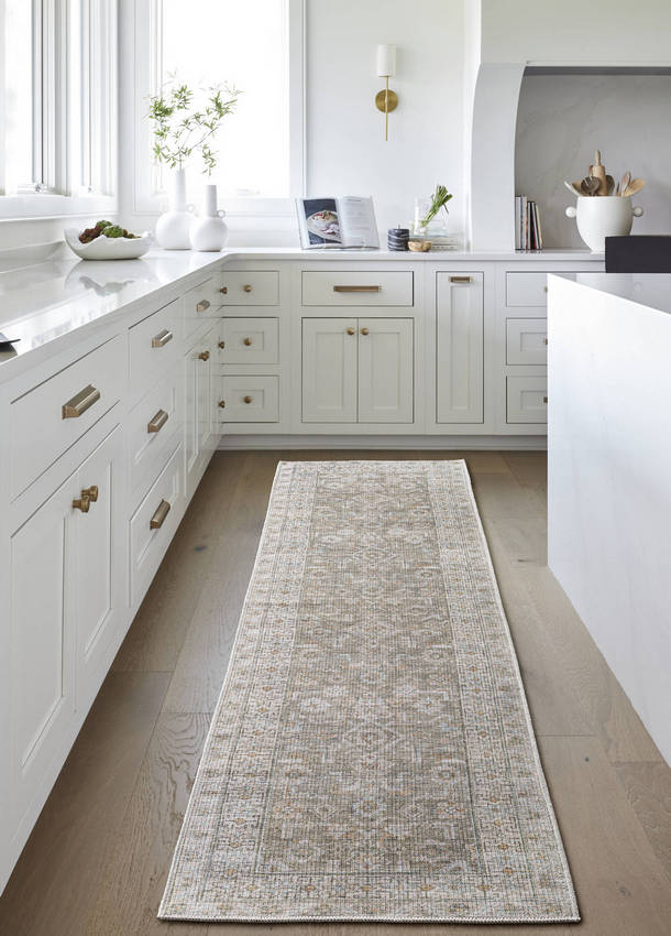 Dian Traditional Khaki/Light Silver Washable Area Rug