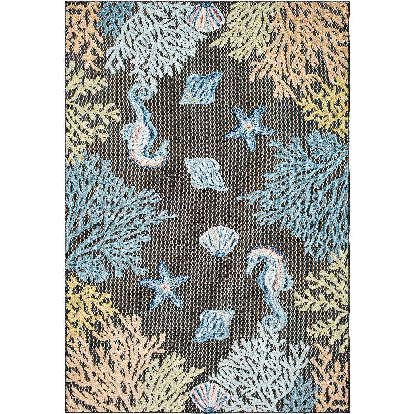Parth Coastal Charcoal/Blue Area Rug