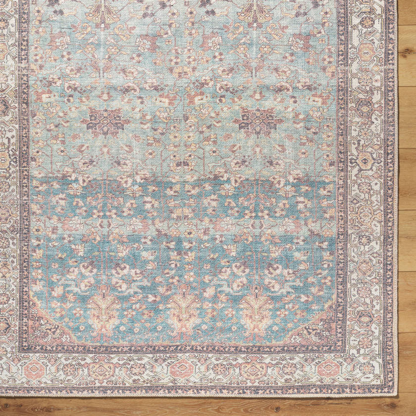 Kyeisha Traditional Pale Blue Washable Area Rug