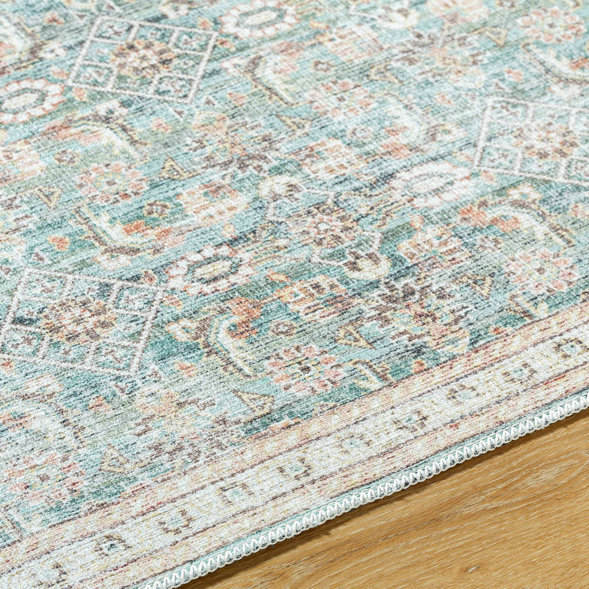 Bradly Traditional Dark Green Washable Area Rug