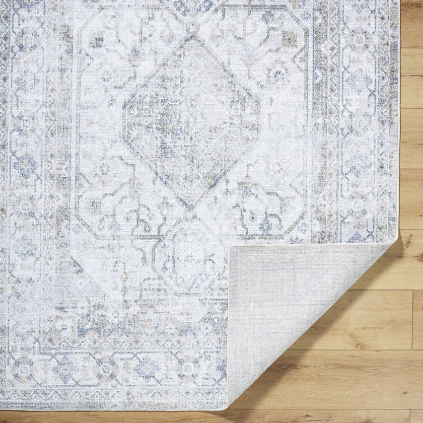 Taron Traditional Metallic - Silver Washable Area Rug