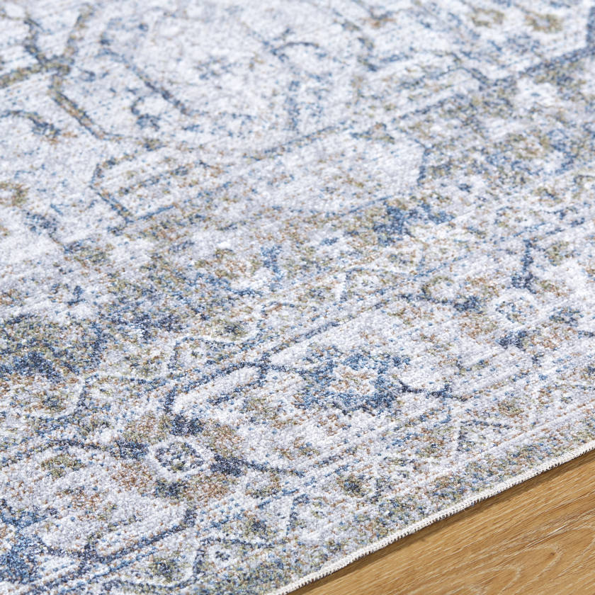 Taron Traditional Metallic - Silver Washable Area Rug