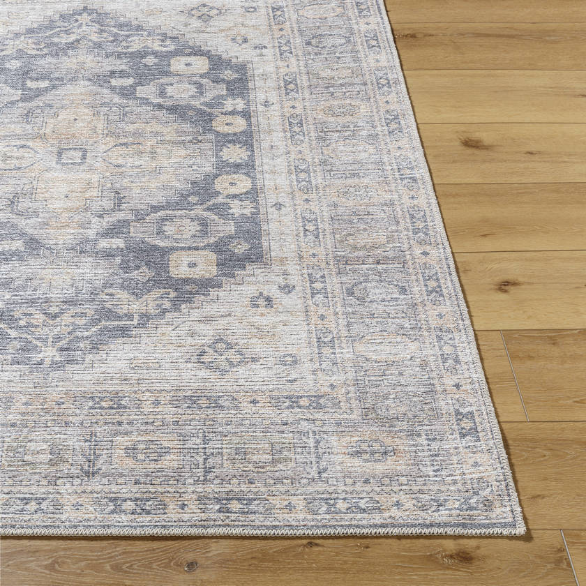 Lorelai Traditional Black/Light Beige Washable Area Rug - Vivir x Livabliss