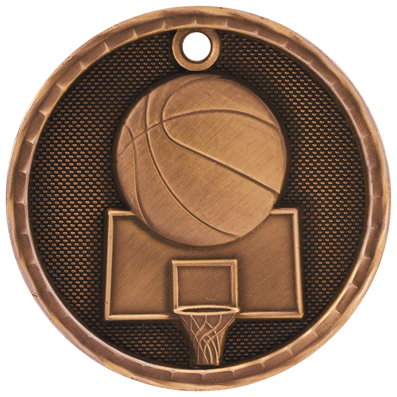 2" Antique 3D Basketball Medal