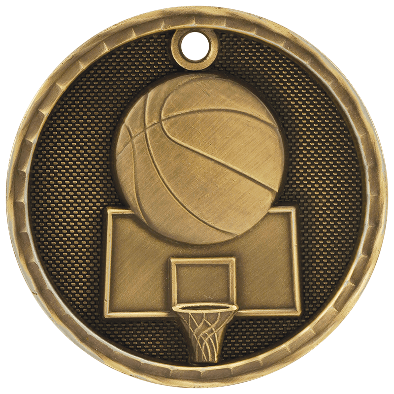2" Antique 3D Basketball Medal