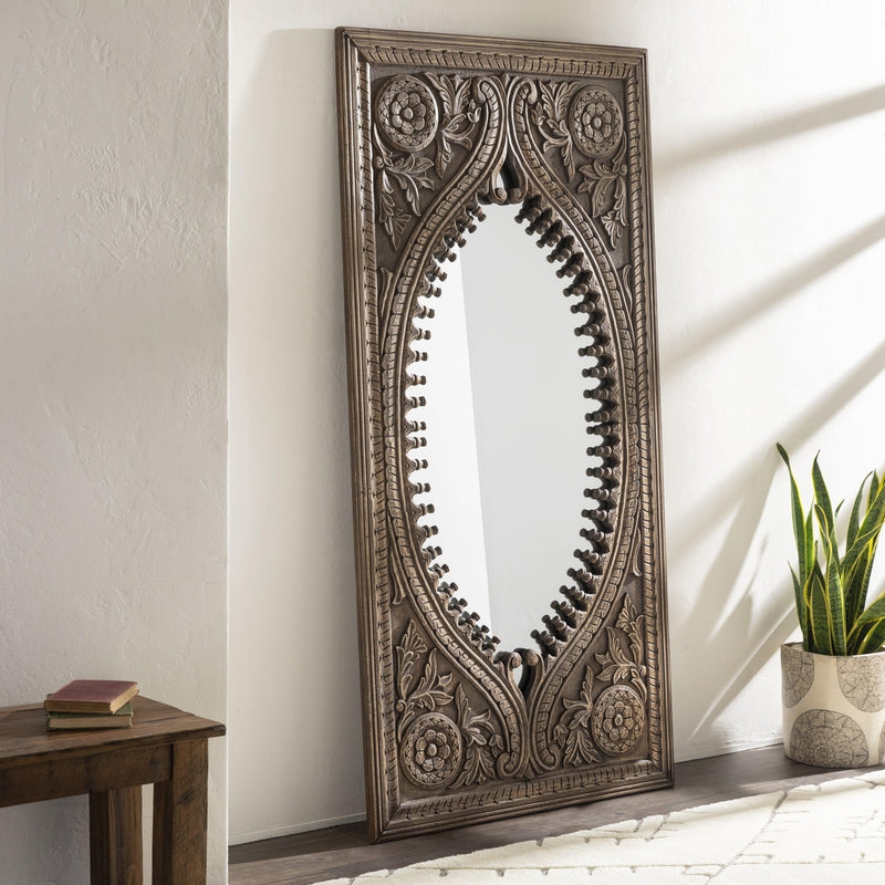 Glinden Traditional Dark Brown Wall Mirror