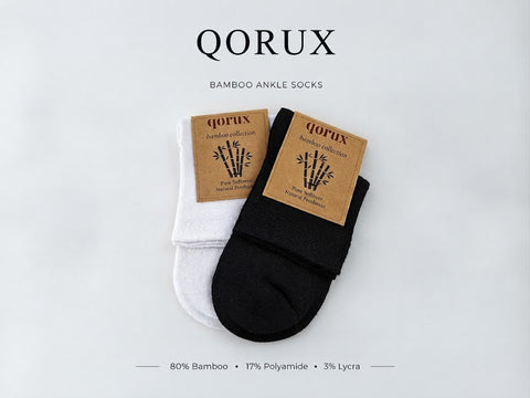 QORUX Bamboo Ankle Socks | Soft, Breathable, Moisture Wicking (6 Pairs)