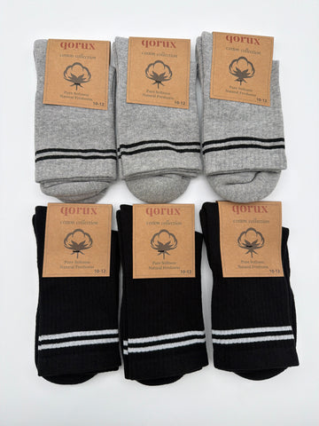 QORUX Cotton Crew Socks | Semi-Cushioned, Breathable, Unisex (6 Pairs)
