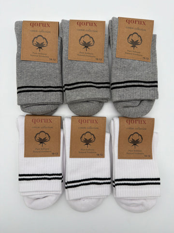 QORUX Cotton Crew Socks | Semi-Cushioned, Breathable, Unisex (6 Pairs)