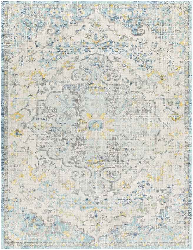 Olivia Traditional Ivory Cream/Teal/Yellow Area Rug