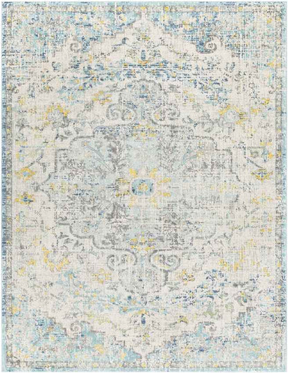 Olivia Traditional Ivory Cream/Teal/Yellow Area Rug