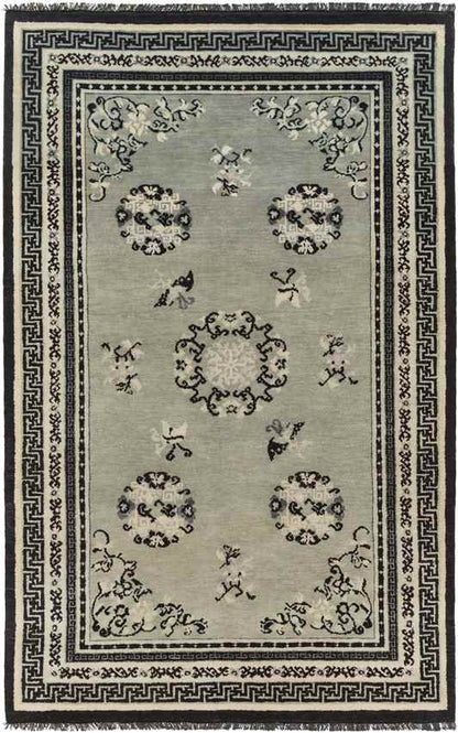 Folkston Traditional Black/Dark Green Area Rug