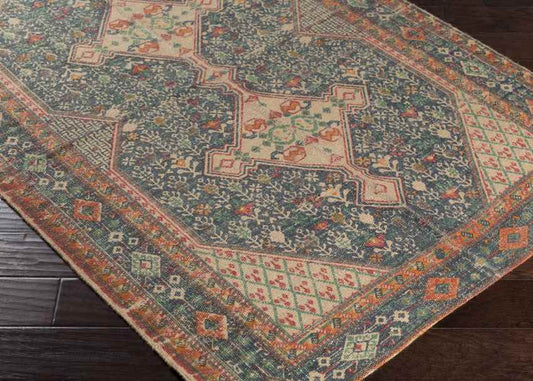 Shafter Traditional Khaki/Dark Blue/Orange Area Rug