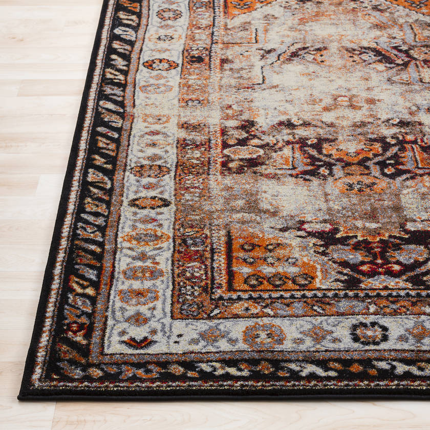 Tontitown Traditional Orange/Black Area Rug