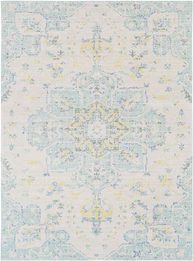 Wokingham Traditional Aqua/Bright Yellow Area Rug