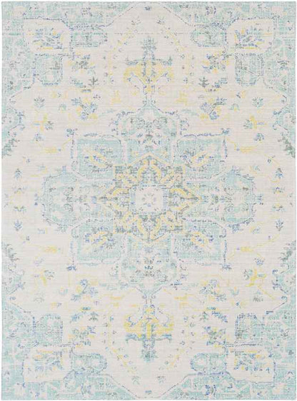 Wokingham Traditional Aqua/Bright Yellow Area Rug