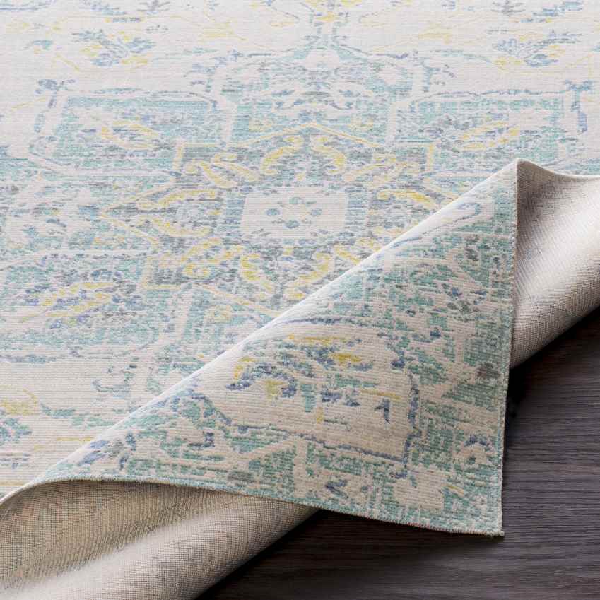 Wokingham Traditional Aqua/Bright Yellow Area Rug