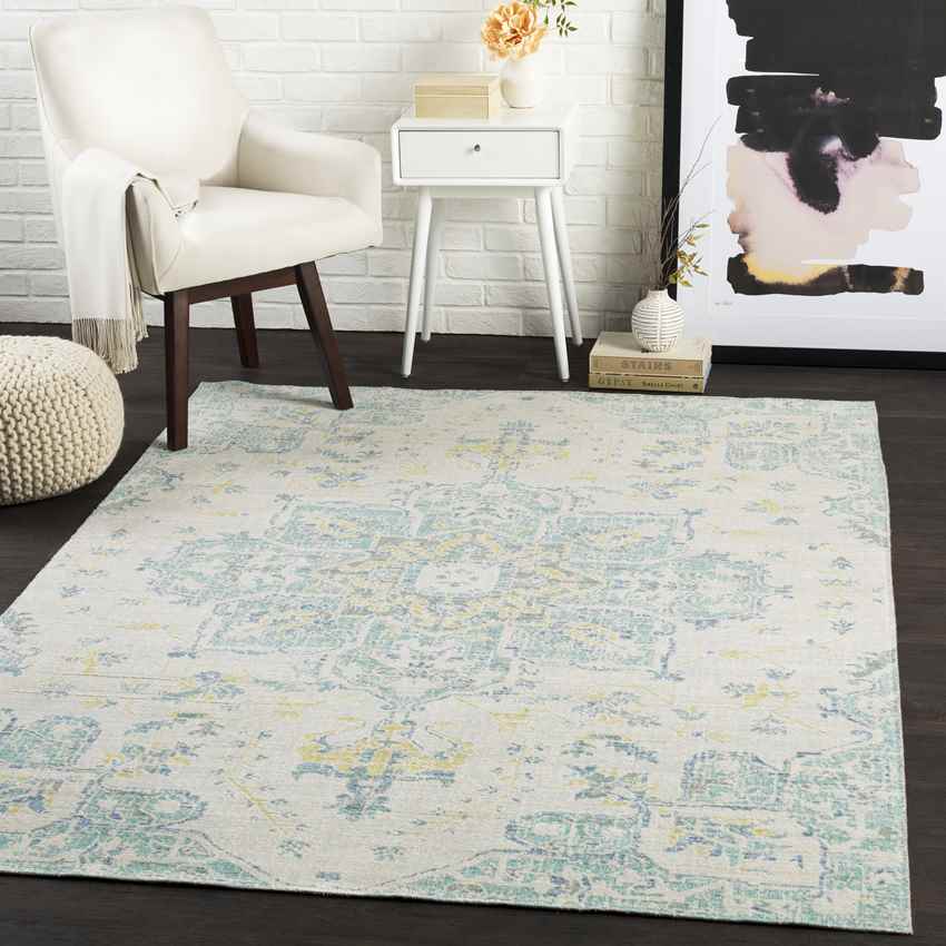 Wokingham Traditional Aqua/Bright Yellow Area Rug