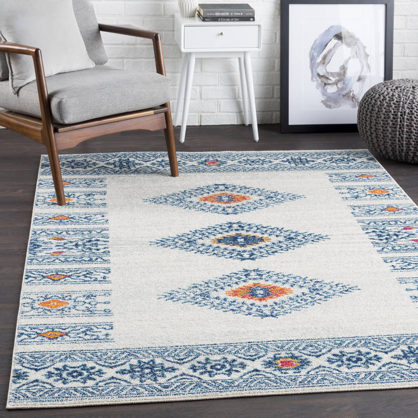 Ajax Rustic Dark Blue/Sky Blue Area Rug