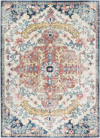Gimel Traditional Sky Blue/Garnet Area Rug
