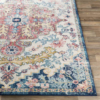 Gimel Traditional Sky Blue/Garnet Area Rug