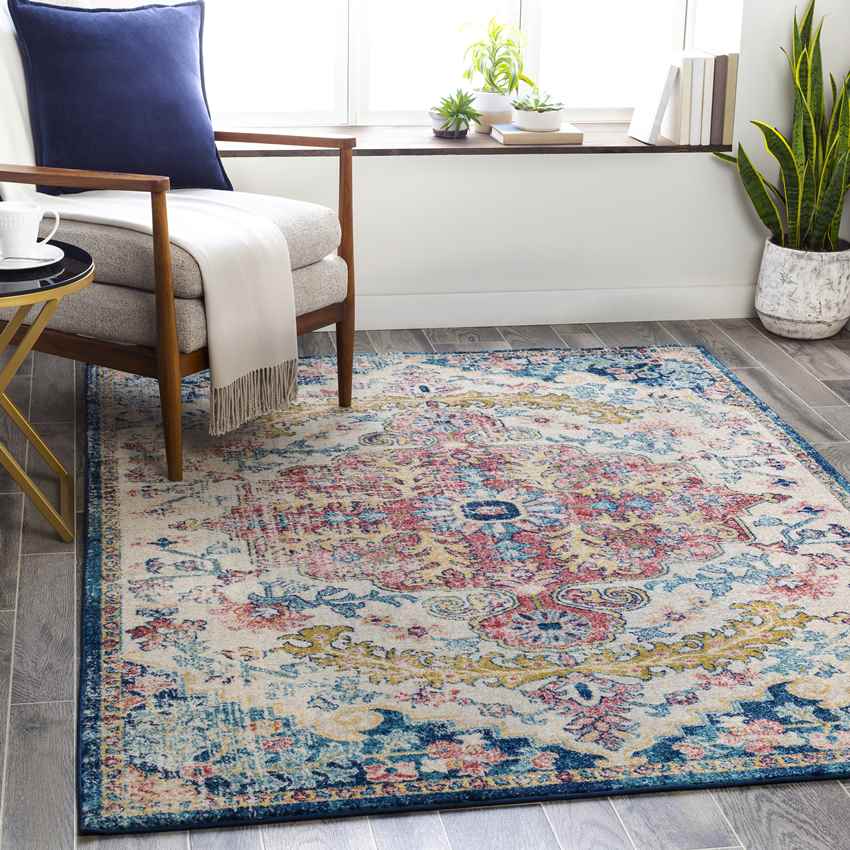 Gimel Traditional Sky Blue/Garnet Area Rug