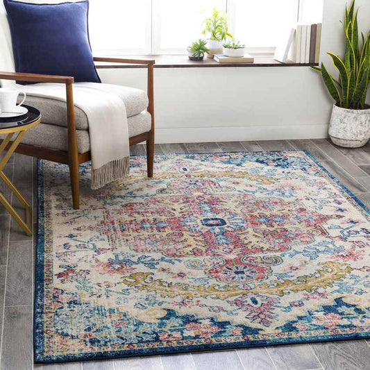 Gimel Traditional Sky Blue/Garnet Area Rug