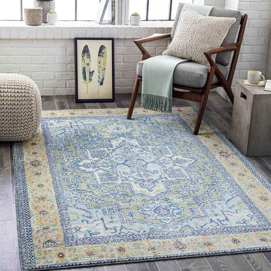Ballum Traditional Sky Blue Area Rug
