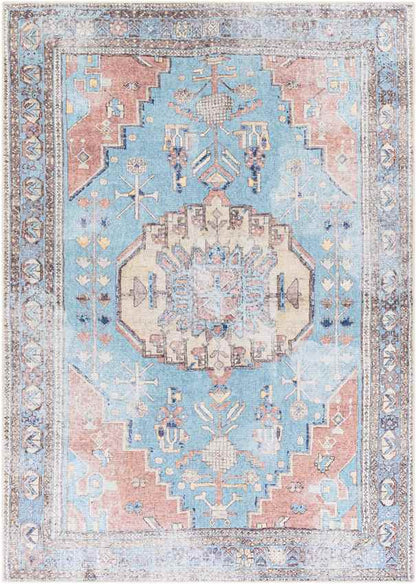 Laren Traditional Aqua Washable Area Rug