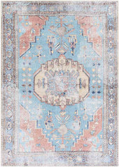 Laren Traditional Aqua Washable Area Rug