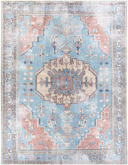 Laren Traditional Aqua Washable Area Rug