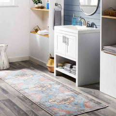 Laren Traditional Aqua Washable Area Rug