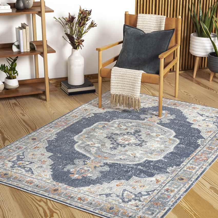 Rock Falls Traditional Pale Blue Area Rug