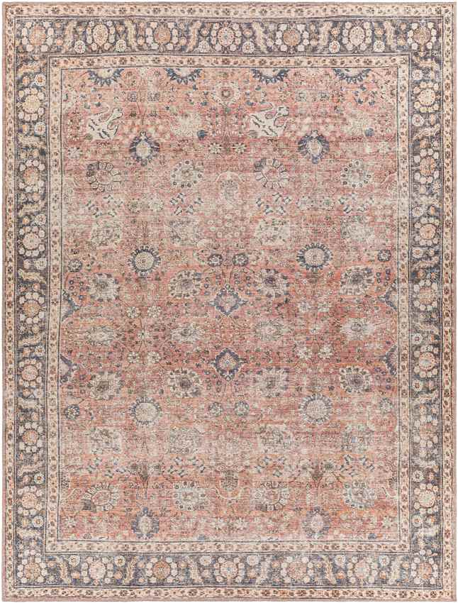 Long Beach Traditional Burnt Orange Washable Area Rug