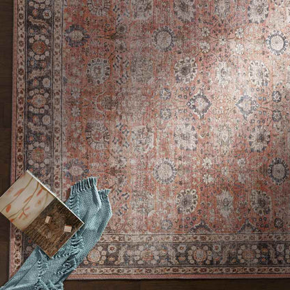 Long Beach Traditional Burnt Orange Washable Area Rug