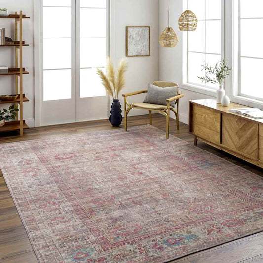 Mecca Traditional Dark Coral Washable Area Rug