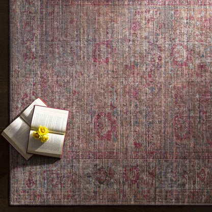 Mecca Traditional Dark Coral Washable Area Rug