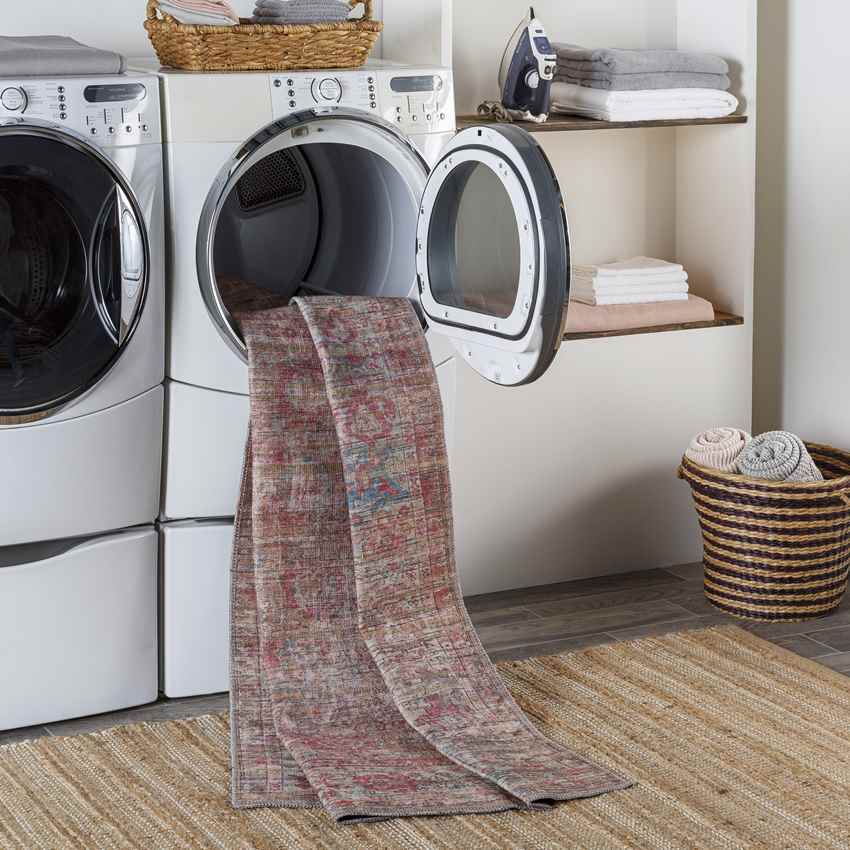 Mecca Traditional Dark Coral Washable Area Rug