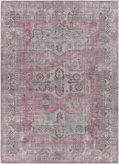 Merom Traditional Pastel Pink Washable Area Rug