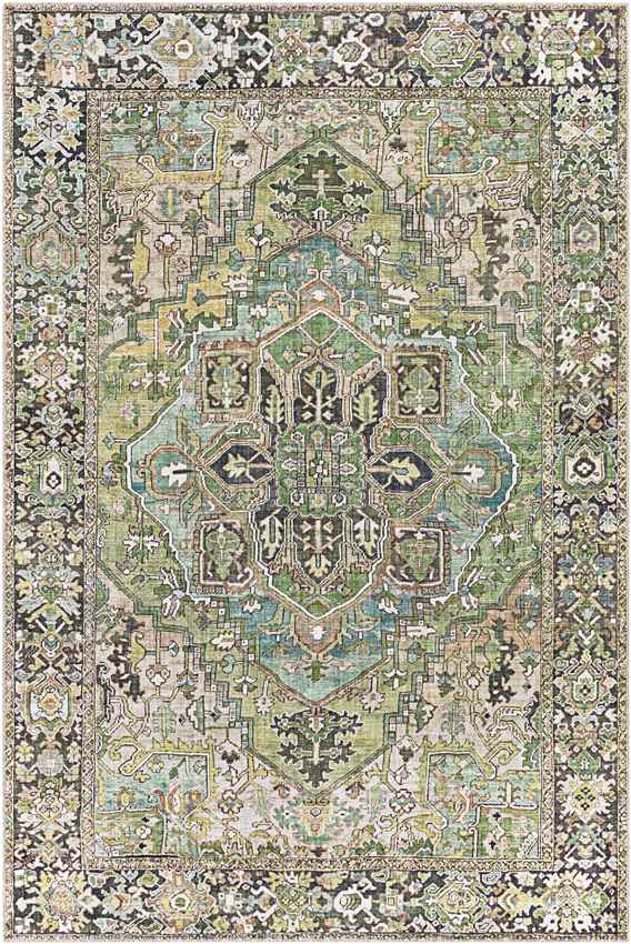 Manche Traditional Dark Green Area Rug